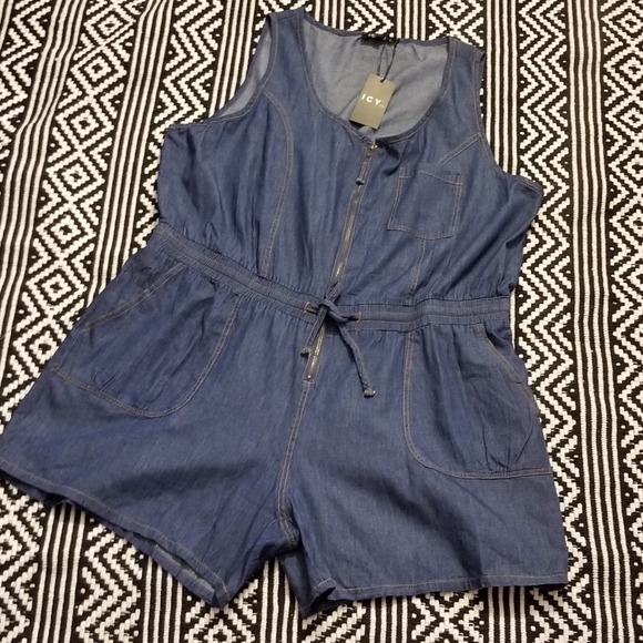 Pants - Denim Shorts Romper